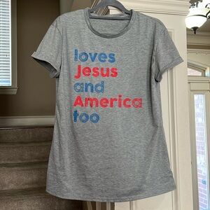 Loves Jesus and America too tshirt, women’s, size large